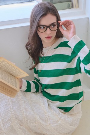 Stripe round-neck knit_4 Colors