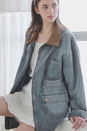 [5차리오더] Denim washed work jacket - Light blue