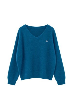 Deep v neck hairy cashmere knit_4 Colors
