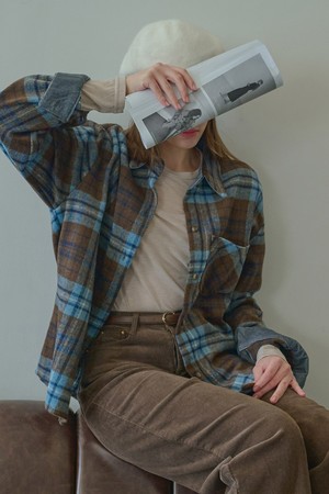 Casual check pocket wool shirt - Brown