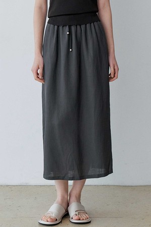 LINEN BLEND BACK SLIT LONG SKIRT (CH)
