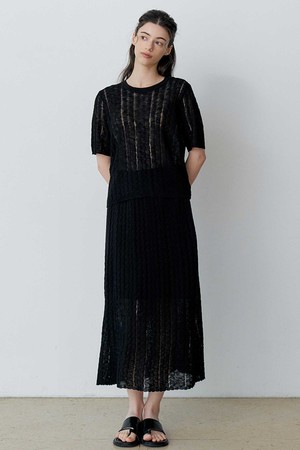 TEXTURED KNIT TOP+SKIRT SET (BK)