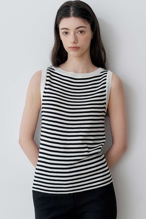 STRIPE BOAT NECK SLEEVELESS KNIT (ST)