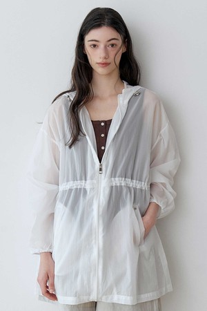 SHEER HOODED ZIP-UP JUMPER (WH)