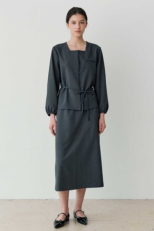 TIE-WAIST BLOUSE & SKIRT SET (CH)