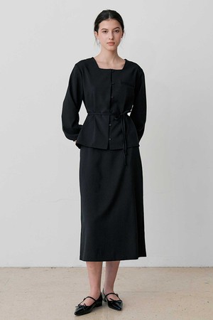 TIE-WAIST BLOUSE & SKIRT SET UP (BK)