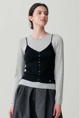 LAYERED KNIT SLEEVELESS TOP (GY)