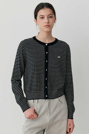 STRIPED BUTTON CARDIGAN (BK)