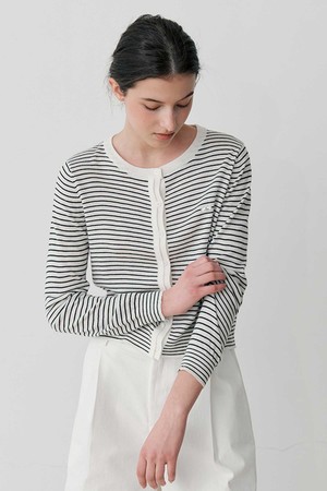 STRIPED BUTTON CARDIGAN (WH)
