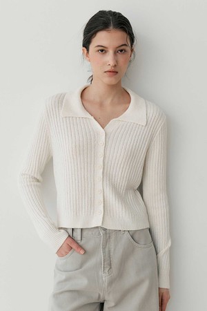 FINE RIB COLLAR CARDIGAN (CR)