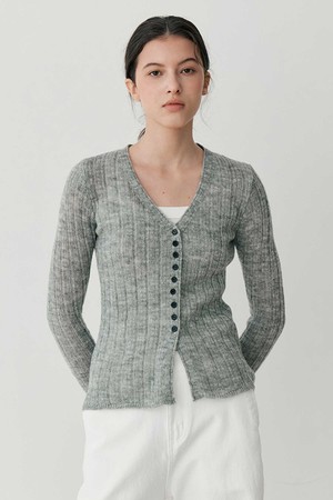 V-NECK RIB KNIT CARDIGAN (GY)