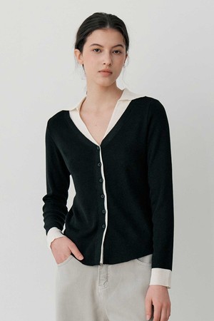 OPEN COLLAR KNIT CARDIGAN (BK)