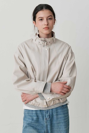 STRAP HIGH-NECK CROPPED JACKET (LGY)