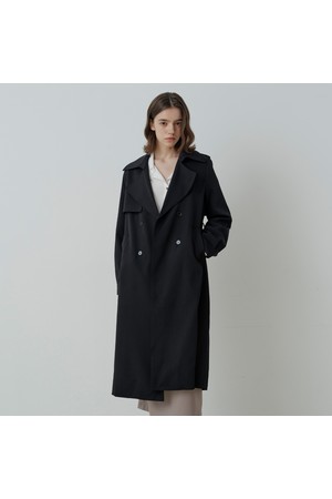LONDON DOUBLE LONG TRENCH COAT (BK)