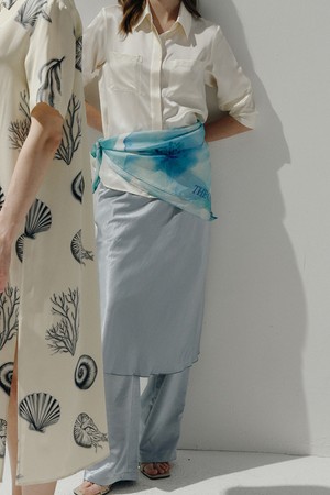 SILK BANDING WAIST REGULAR PANTS [BLUE]