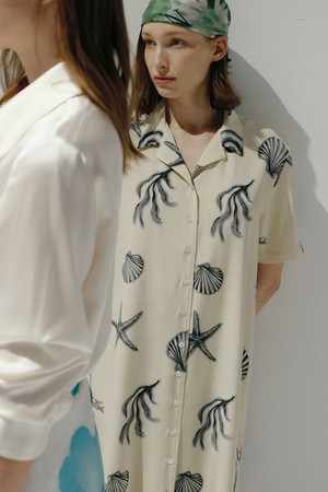SILK LOOSEFIT V-NECK SHIRT DRESS [SEASHELL]