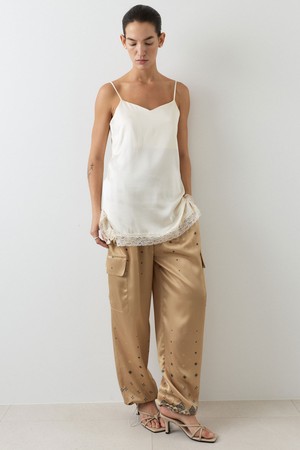 SILK JOGGER PANTS PRINT [CAMEL]