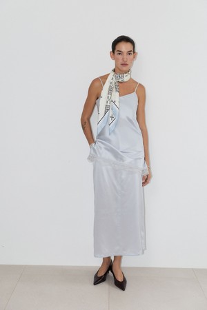 SILK BACK-BANDING MAXI SKIRT [GRAY]