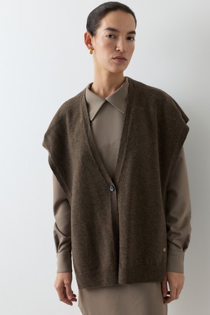 CASHMERE VEST CARDIGAN [BROWN]