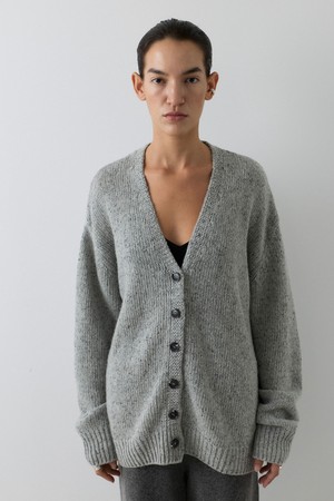 SILK WOOL V-NECK CARDIGAN [LIGHT GRAY]