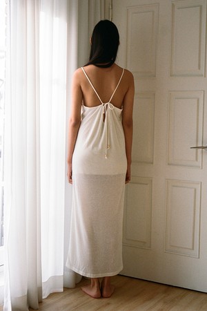 String Sheer Long Dress - white