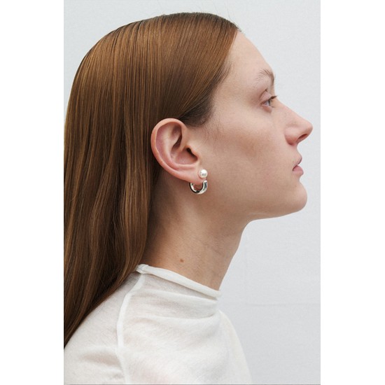 curve pearl earring - silver