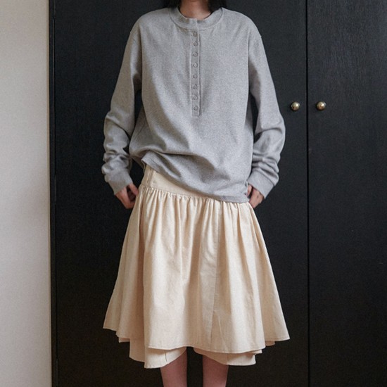 Shirring Flare Wrap Skirt - Ivory
