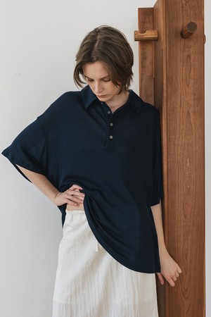 Collar sheer top - Navy