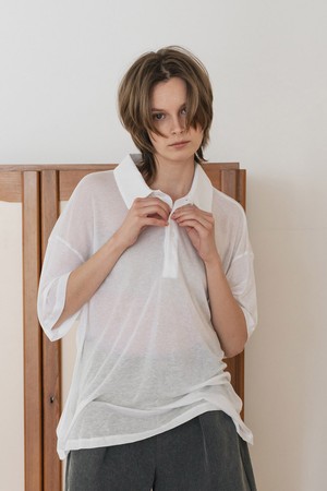 Collar sheer top - White