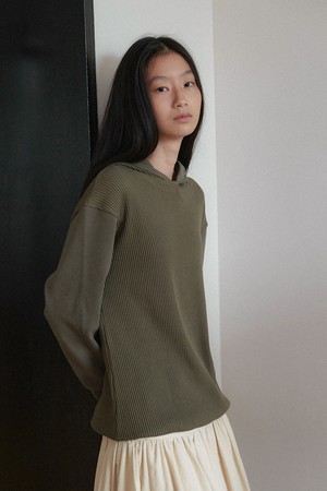 Waffle Hooded Top - khaki