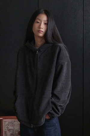Oversized Hooded Zip-Up - charcoal