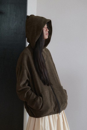 Oversized Hooded Zip-Up - brown