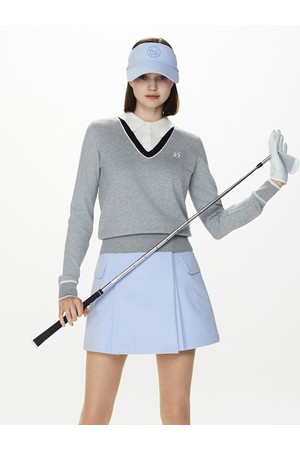 듀빅 여성 Y카라 페이크 투웨이 니트스웨터 DF3WSW257MG_GREY-a