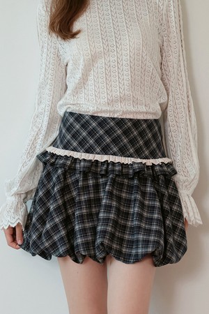 Cest_Plaid ruffle balloon skirt
