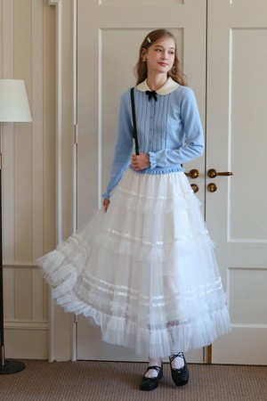 Cest_Flower lace line mesh skirt