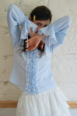 Cest_Ruffle trumpet sleeve blouse