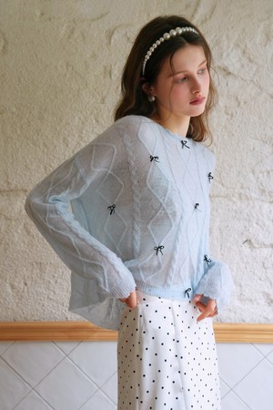 Cest_Bow cable knit top