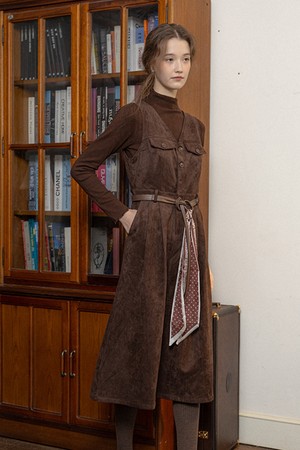 PM_V-neck slim fit jumpsuit_BROWN