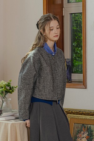 PM_Gray crew neck short jacket