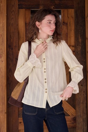 SR_Jacquard openwork lace blouse