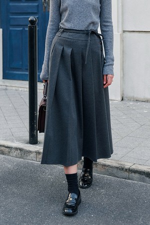 SR_Tweed brushed pleated skirt