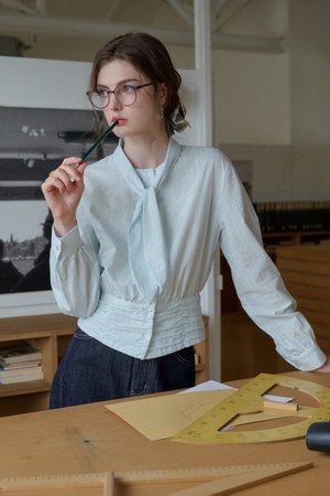 SR_Butterfly collar pure striped shirt
