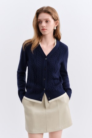 WD_Fake two-piece cable cardigan_NAVY