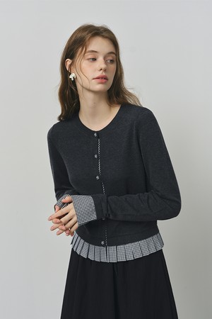 WD_Check layer round neck cardigan