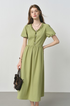 WD_Pastoral ruffle puff sleeve dress