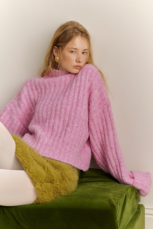 YY_High neck pit strip sweater
