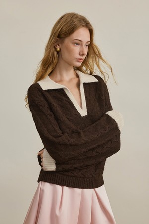 YY_Lapel cable sweater knit