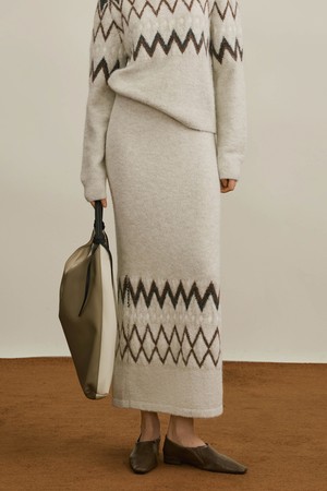 YY_Fair Isle casual slit skirt