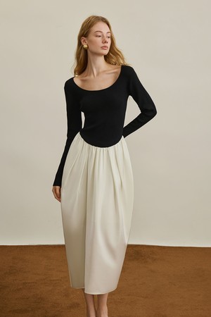 YY_Contrast spliced waist dress