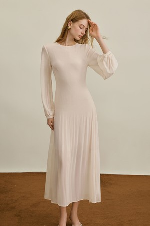 YY_Ivory puff sleeve slim dress